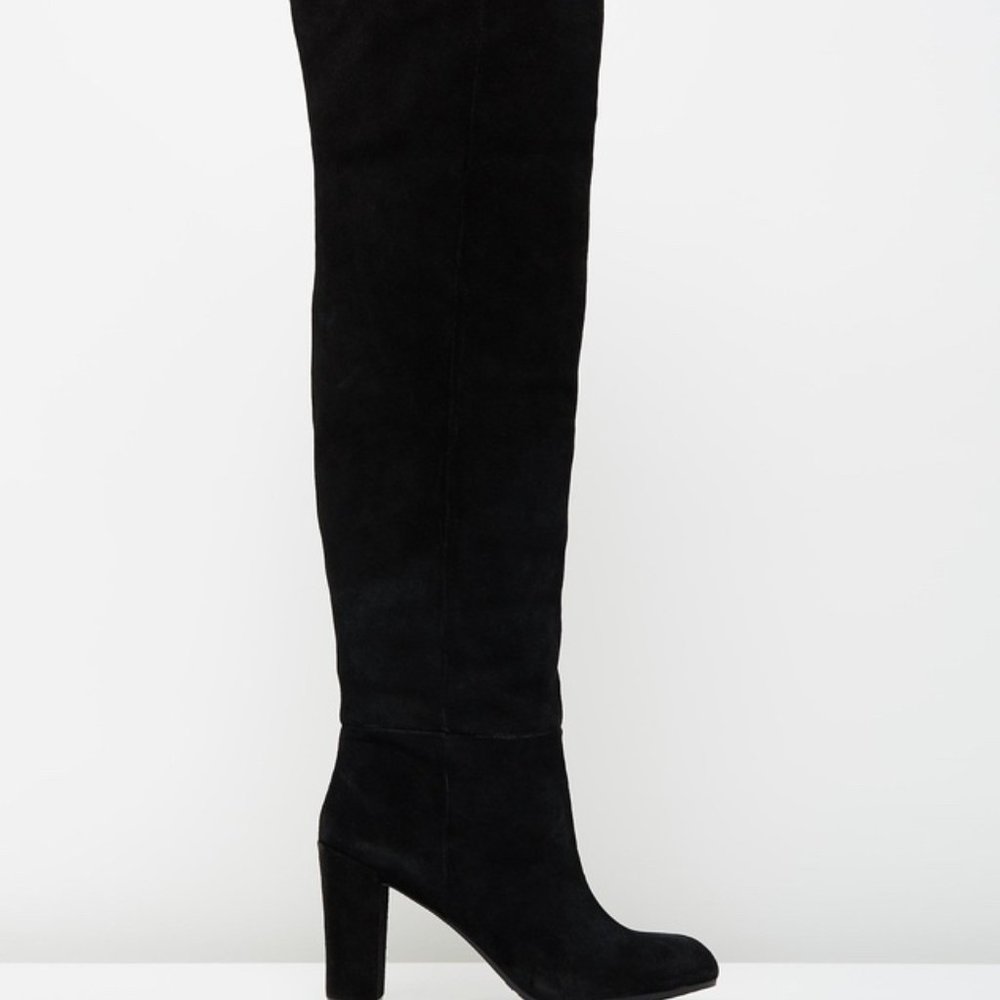 NEW NINE WEST BLACK OVER THE KNEE LEATHER SUEDE BOOTS 7 7.5